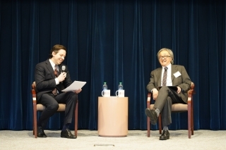 Consul General Takeuchi answers questions from Global Atlanta Editor Trevor Williams